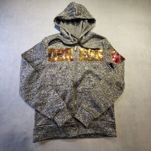 Dereon Hoodie Womens M Gray Sequined Full Zip Sweatshirt